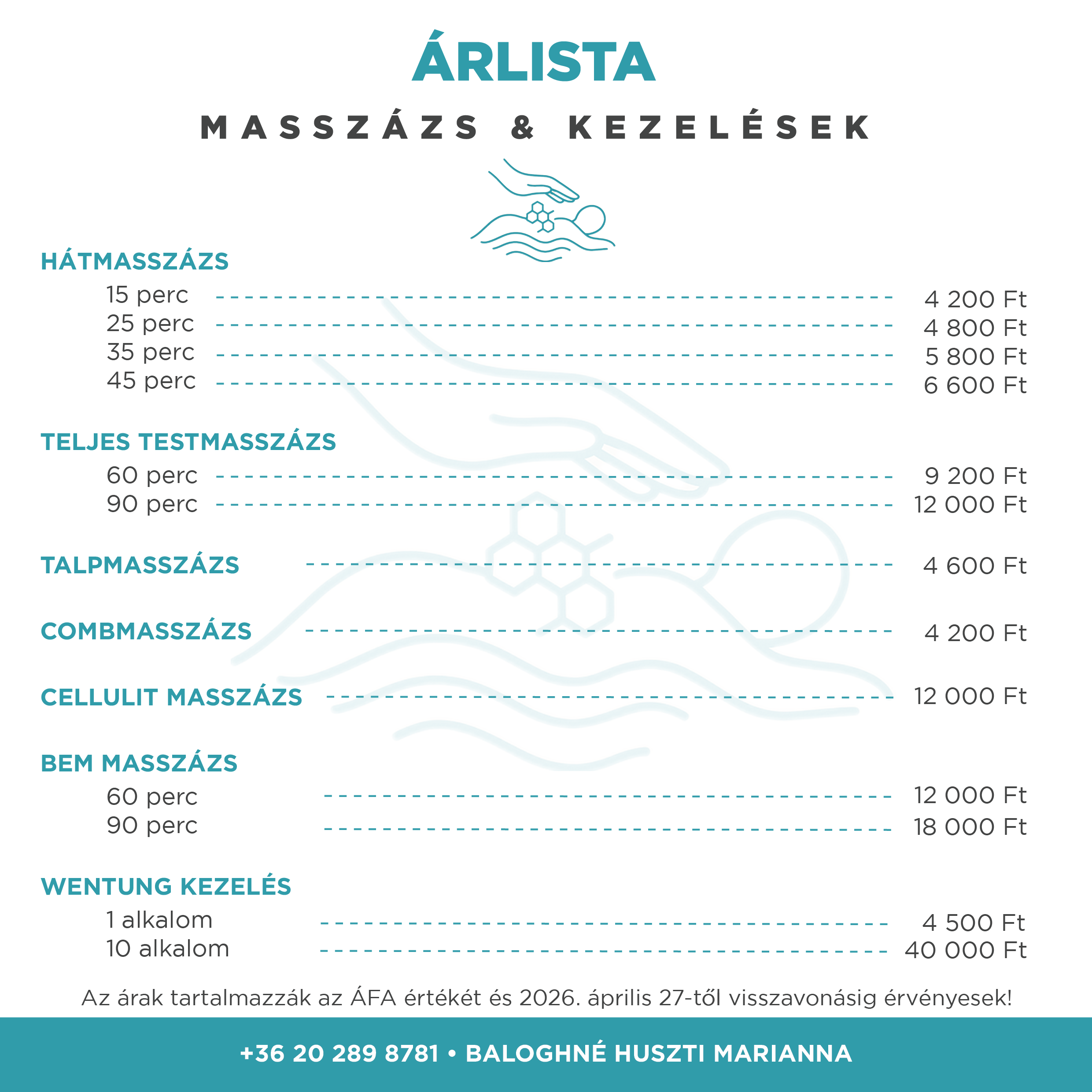 Árlista – Test & Lélek Mariannával